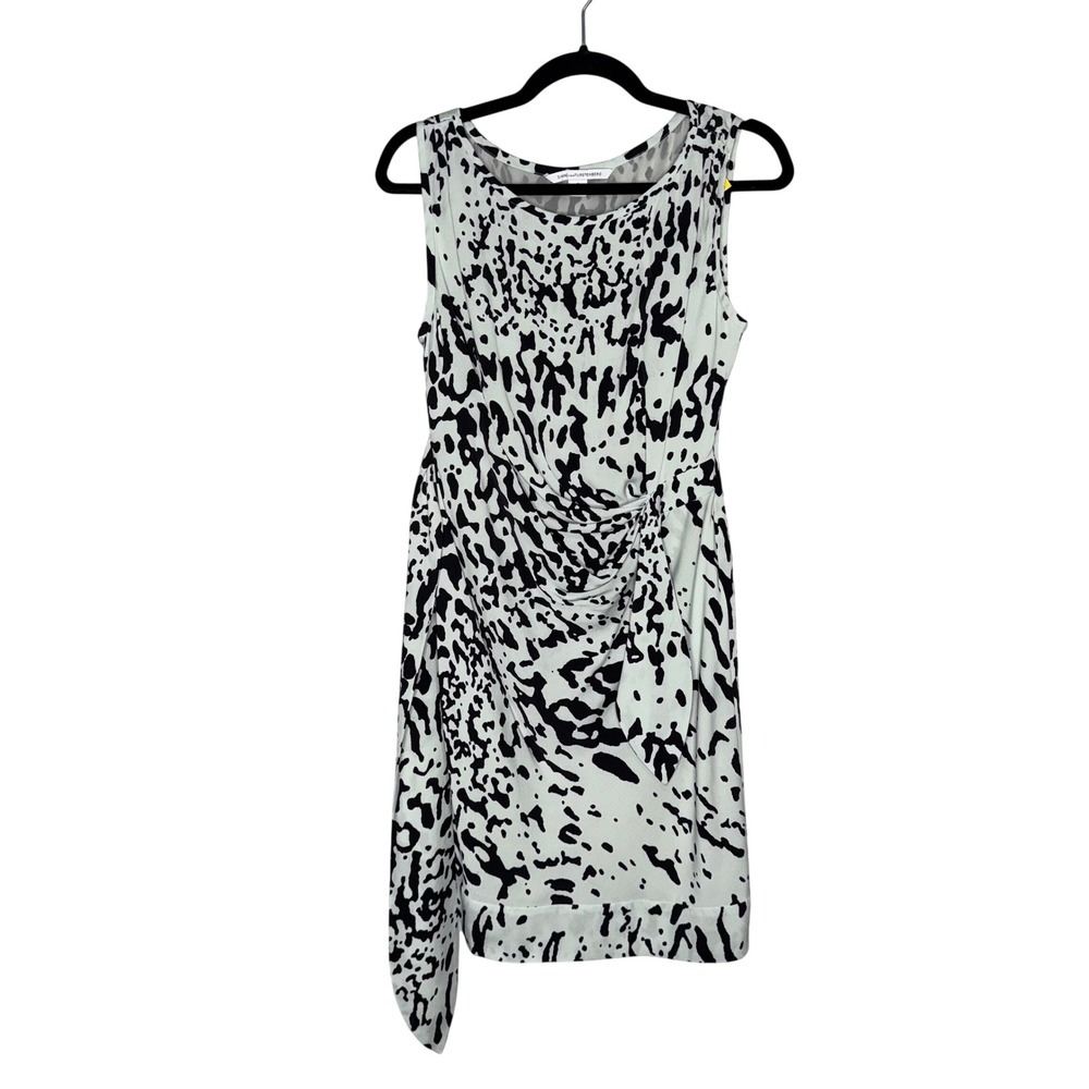 Diane von Furstenberg Draped Silk Dress Women 6 Mint Black Animal Print Exc